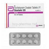 Szetalo, Escitalopram 20mg box and tablets