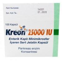 Kreon (Creon) 25000 IU, 100 capsules, Abbott, box top