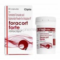 Foracort Forte Rotacap, Formoterol 12mcg and Budesonide 400mcg box and bottle