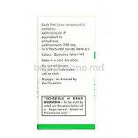 Azilide Redimix Oral Suspension, Azithromycin, 200 mg per 5ml, 15ml Oral suspension, box information