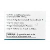Levacetam, Levetiracetam 500 mg, Tablet, box information