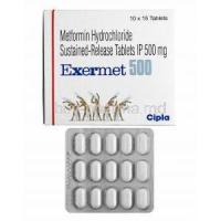 Exermet, Metformin 500mg box and tablets