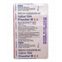 Prandial M, Metformin 500mg and Voglibose 0.3mg tablets back