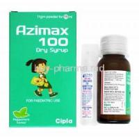 Azimax Dry Syrup Peppermint Flavour 15ml, Azithromycin 100mg box and bottle