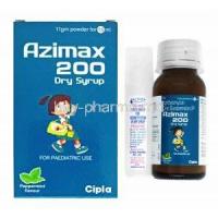 Azimax Dry Syrup Peppermint Flavour 15ml, Azithromycin 200mg box and bottle