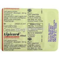 Lipicard, Generic Antara/Lofibra, Fenofibrate 200 Mg Capsules Packaging