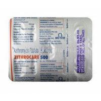 Zithrocare, Azithromycin 500mg tablets back