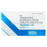 Trazonil, Trazodone Hydrochloride 100 mg Tablet (Intas), box