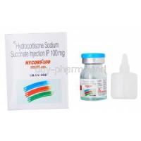 Hycort-100, Hydrocortisone Sodium Succinate Injection IP 100mg, Box and Vial front presentation
