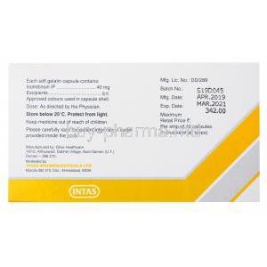 Tretiva-40, Isotretinoin capsules IP 40mg, box back presentation with product information