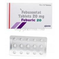 Feburic 20, Febuxostat tablets 20mg, Ajanta, box and blister pack front presentation