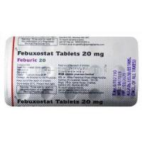 Feburic 20, Febuxostat tablets 20mg, Ajanta, blister pack back presentation