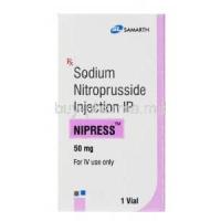 Nipress, Sodium Nitroprusside Injection IP, 50mg, Samarth, Box front presentation