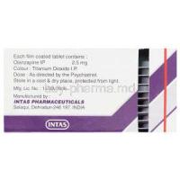 Generic Zyprexa, Oliza, Olanzapine 2.5 mg box information