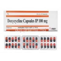 Doxycycline 100mg capsule (Omega Pharma)  box and capsule