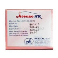 Acenac-SR, Aceclofenac 200mg box side and tablets