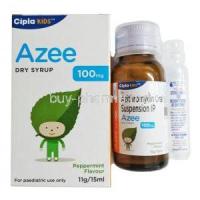 Azee Dry Syrup Peppermint Flavour, Azithromycin 100mg box and bottle