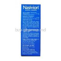 Nasivion Nasal Solution, Oxymetazoline Hydrochloride 0.01% 10ml composition