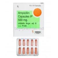 Ampicillin 500mg from Omega pharma box and capsule