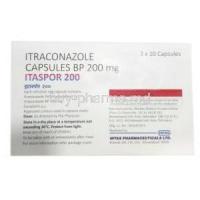 Itaspor, Itraconazole 200mg, Intas Pharma, Box information, Dosage, Storage