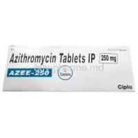 Azee, Azithromycin 250mg, Cipla, Box front view