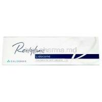 Restylane,Hyaluronic acid  20mg / Lidcaine 3mg per ml, Injectable gel 1ml,Galderma,Box front view