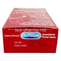Ultra Chloraseptic Throat Spray  (Cherry Flavour), Benzocaine 1%, Throat Spray, Presstige Brans (UK) Ltd, Box information, Exp date