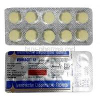 Vermact, Ivermectin 12mg, Dispersible Tablet, Mankind Pharma, Blisterpack front view, back view