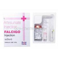 Artesunate injection, Falcigo Injection, Zydus Cadila, box and contents presentation