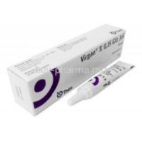 Virgan Ophthalmic Gel, Ganciclovir 0.15%, Eye Drops (Gel) 5g,Thea Pharmaceuticals Ltd, Box , Tube side view