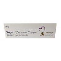 Xepin Cream, Doxepin 5%, Cambridge heath, Cream 30g, Box front view