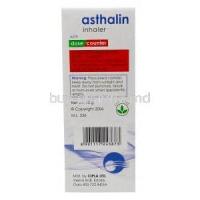Asthalin Inhaler CFC Free, Salbutamol 100mcg,Inhaler 200 MD, Box information, Warning