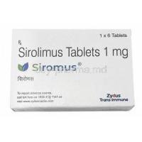 Siromus, Sirolimus(Rapamycin) 1mg, Zydus Cadila,Box front view