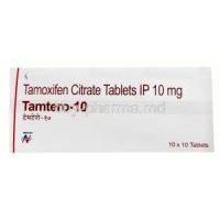 Tamtero 10, Tamoxifen 10mg, Hetero Drugs Ltd, Box front view