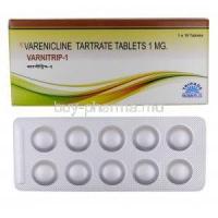 Varnitrip-1, Varenicline 1mg, Tripada Healthcare, Box, Blisterpack