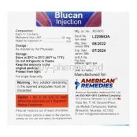 Blucan Injection, Methylene Blue 1.0%, Ampoule 10mL X 5, American Remedies, Box information, Mfg date, Exp date