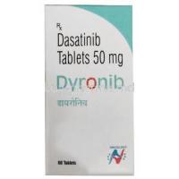 Dyronib, Dasatinib 50mg, 60tablets, Hetero Drugs Ltd, Box front view