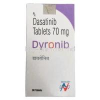 Dyronib, Dasatinib 70mg, 60tablets, Hetero Drugs Ltd, Box front view