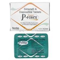 Super P Force, Sildenafil 100 mg/  Dapoxetine 60 mg, Sunrise Remedies, Box front view, Blisterpack information