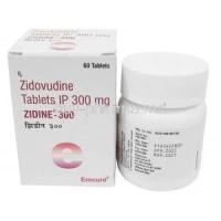 Zidine, Zidovudine 300mg, 60tablets, Emcure Pharmaceuticals Ltd, Box, Bottle information, Mfg date, Exp date