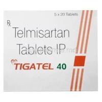 Tigatel, Telmisartan 40mg, Sun Pharmaceutical Industries, Box front view