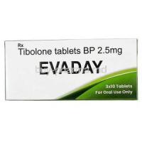 Evaday, Tibolone 2.5mg, VEA Impex, Box front view