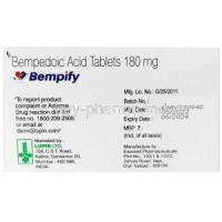 Bempify, Bempedoic acid 180mg, Lupin Ltd, Box information,Mfg date, Exp date