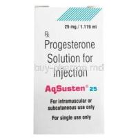 Aqsusten Injection, Progesterone 25mg, Vial 1.119mL,Sun Pharma, Box front view