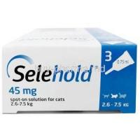 Selehold,Selamectin 45mg per 0.75mL,  0.75mL X 3 pipettes, KRKA, Box top view