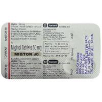Migtor 50, Generic  Glyset,  Miglitol Tablet Packaging