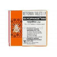 Glyciphage, Generic  Glucophage, Metformin 850 mg box
