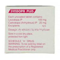 Syndopa Plus, Generic  Sinemet, Carbidopa 25 mg/ Levodopa 100 mg box composition