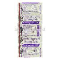 Syncapone, Generic Stalevo, Carbidopa 25 mg/ Levodopa 100 mg/ Entacapone 200 mg packaging