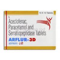 Arflur-3D, Paracetamol/ Aceclofenac/   Serratiopeptidase 100 Mg/ 500 Mg/ 15mg Tablet (Jenburkt Pharmaceuticals)